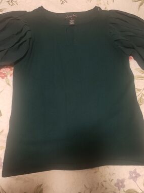 Ray-Ban Dark Green Puff Sleeve Short Sleeve Top